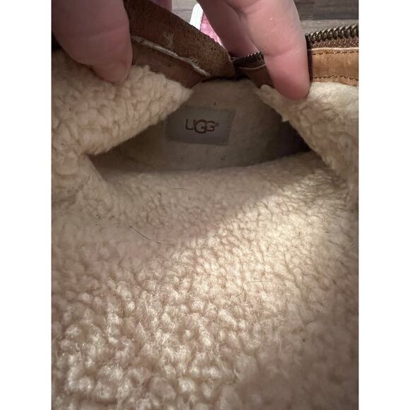 UGG Keppler Chestnut Brown Suede Moto Boots Sheep Wool Lined Heeled Sz 10 Boho - Picture 9 of 14